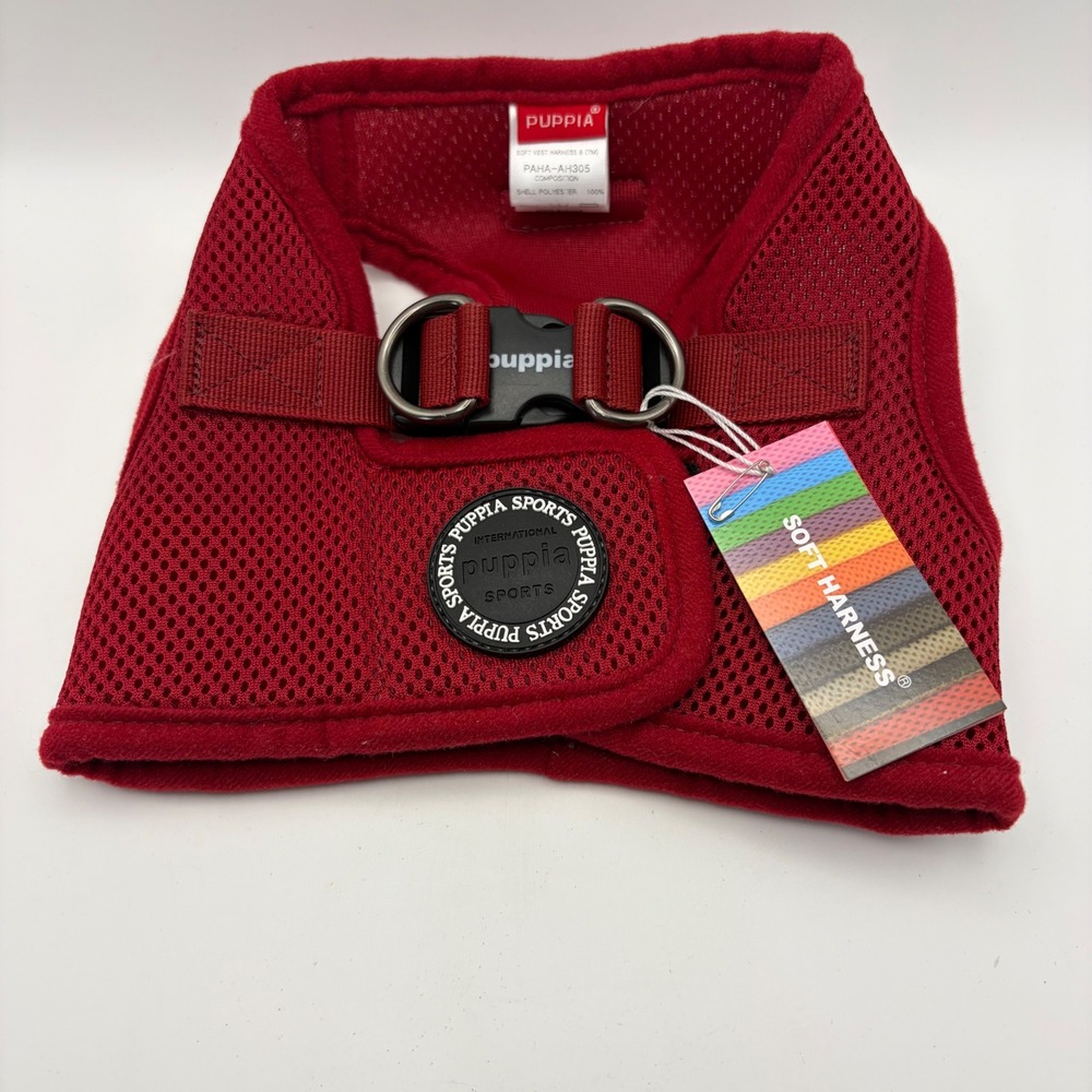 Puppia Soft Vest Harness B Wine Red Air Mesh Step-In Dog Harness Large